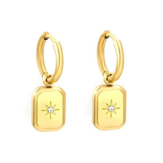 Square North Star Drop Earrings | Tarnish-Free Retro Aesthetic