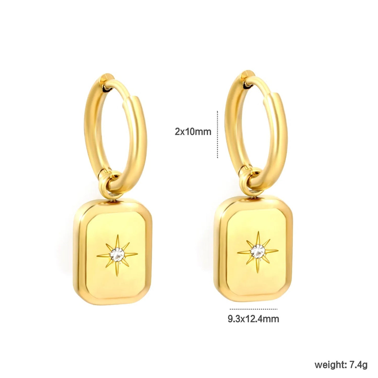 Square North Star Drop Earrings | Tarnish-Free Retro Aesthetic