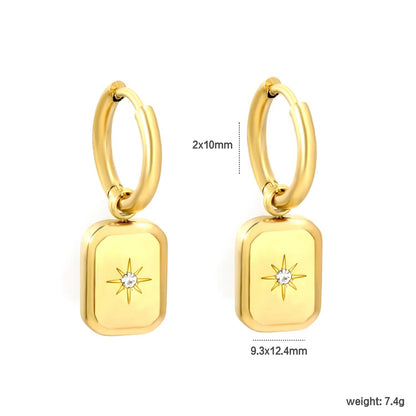 Square North Star Drop Earrings | Tarnish-Free Retro Aesthetic