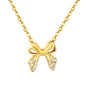 Stainless Steel Bow Necklace | Textured Zircon Charm
