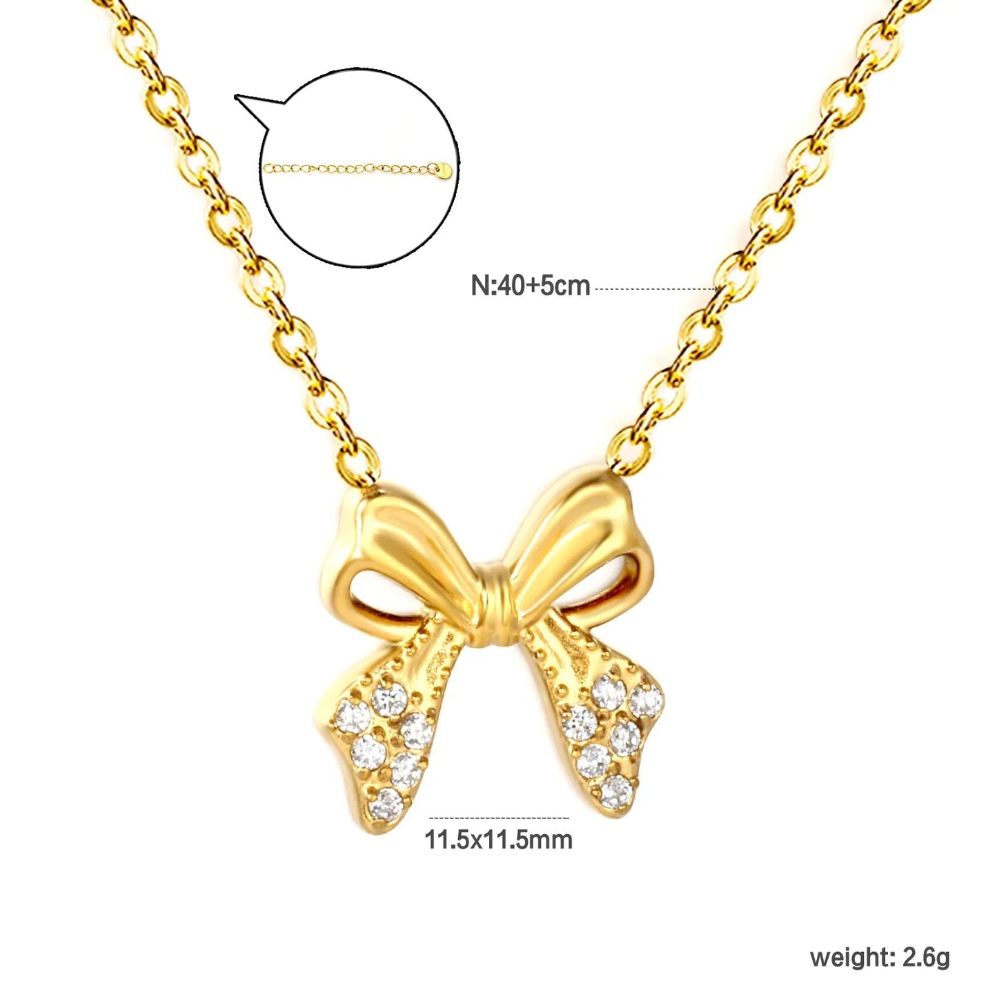 Stainless Steel Bow Necklace | Textured Zircon Charm
