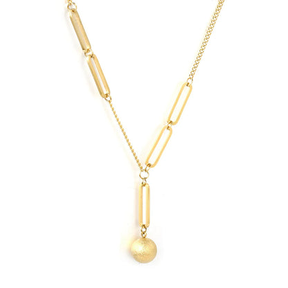 Stainless Steel Gold-Plated Paperclip & Sand Bead Pendant & Side Paperclip Chain Necklace Jewelry Supplier