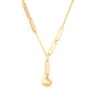 Stainless Steel Gold-Plated Paperclip & Sand Bead Pendant & Side Paperclip Chain Necklace Jewelry Supplier