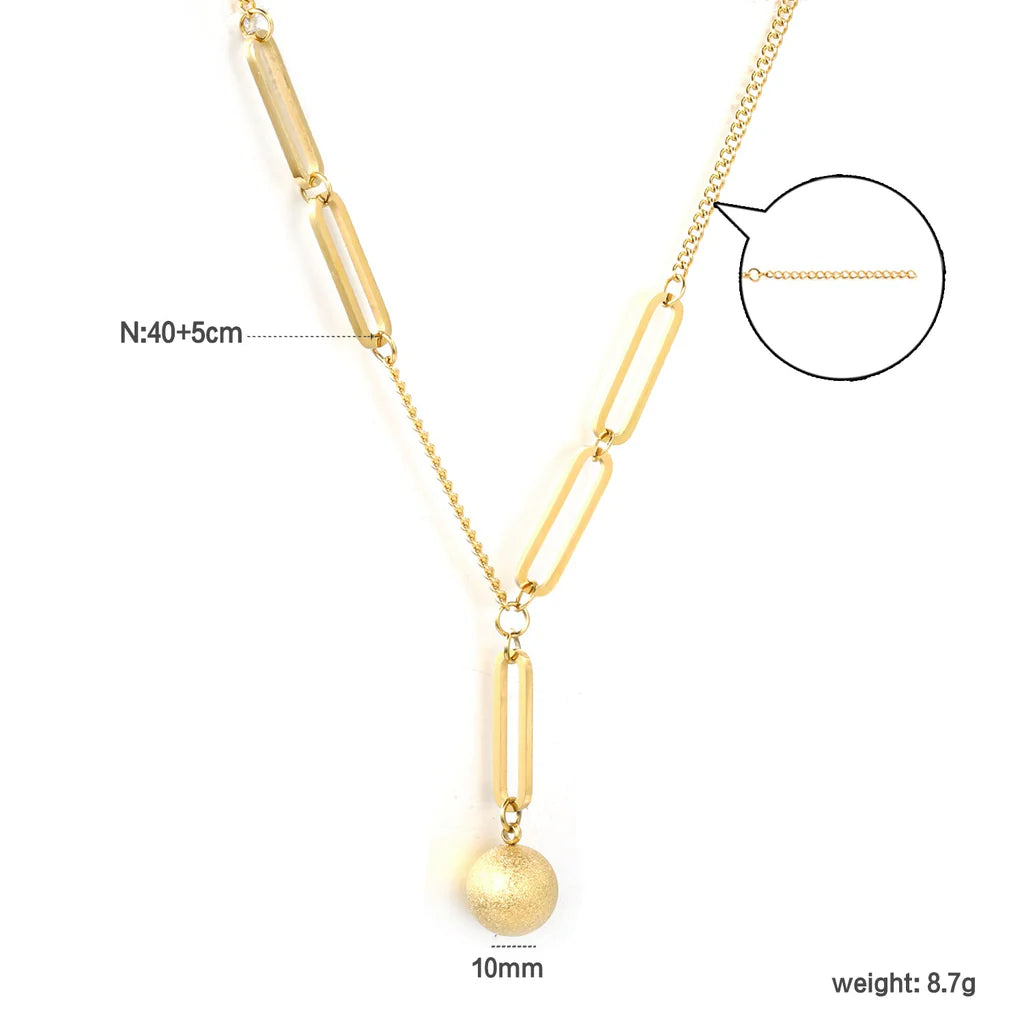 Stainless Steel Gold-Plated Paperclip & Sand Bead Pendant & Side Paperclip Chain Necklace Jewelry Supplier