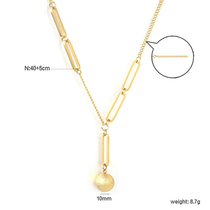 Stainless Steel Gold-Plated Paperclip & Sand Bead Pendant & Side Paperclip Chain Necklace Jewelry Supplier