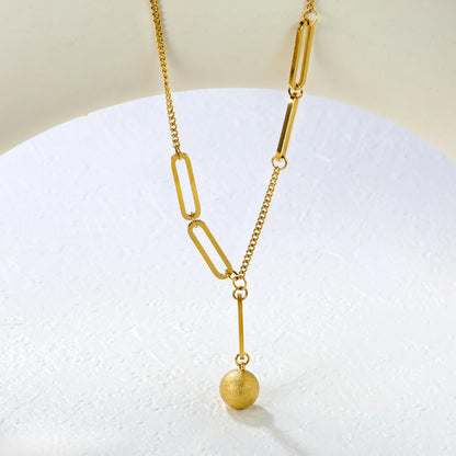Stainless Steel Gold-Plated Paperclip & Sand Bead Pendant & Side Paperclip Chain Necklace Jewelry Supplier