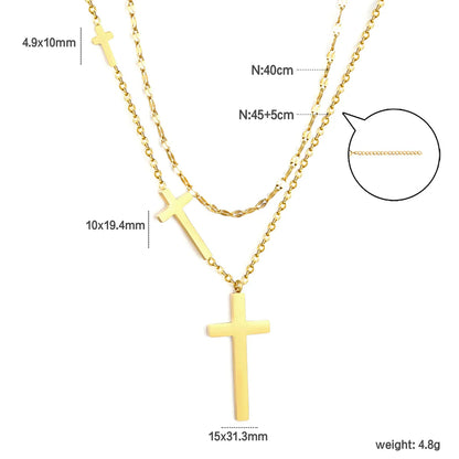 Stainless Steel Gold Cross Pendant Lip Chain + Cross Chain Double Chain Necklace Jewelry Supplier