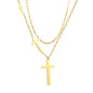 Stainless Steel Gold Cross Pendant Lip Chain + Cross Chain Double Chain Necklace Jewelry Supplier