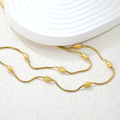 Stainless Steel Gold Oval Bead Double-Layer Snake Bone Chain Necklace Jewelry Supplier
