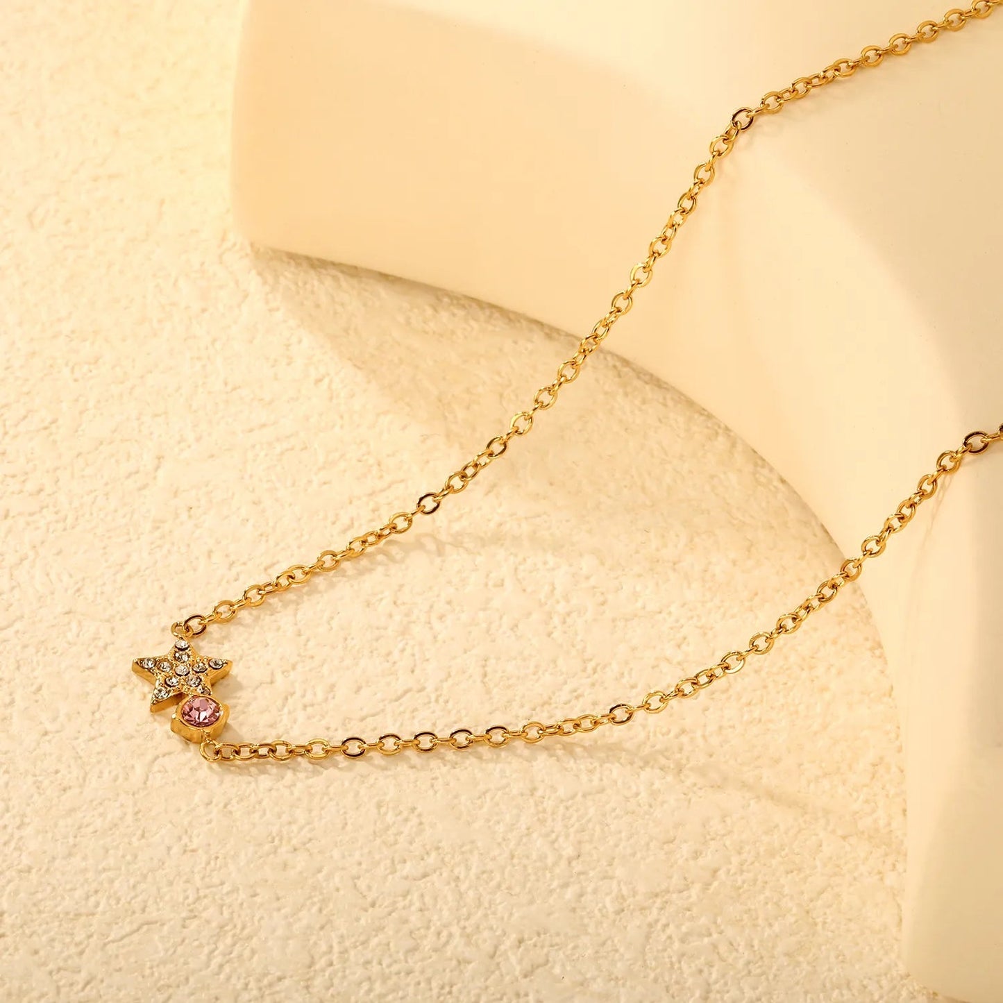 Stainless Steel Necklace | Pink Zircon Star Pendant