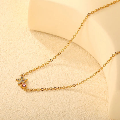 Stainless Steel Necklace | Pink Zircon Star Pendant