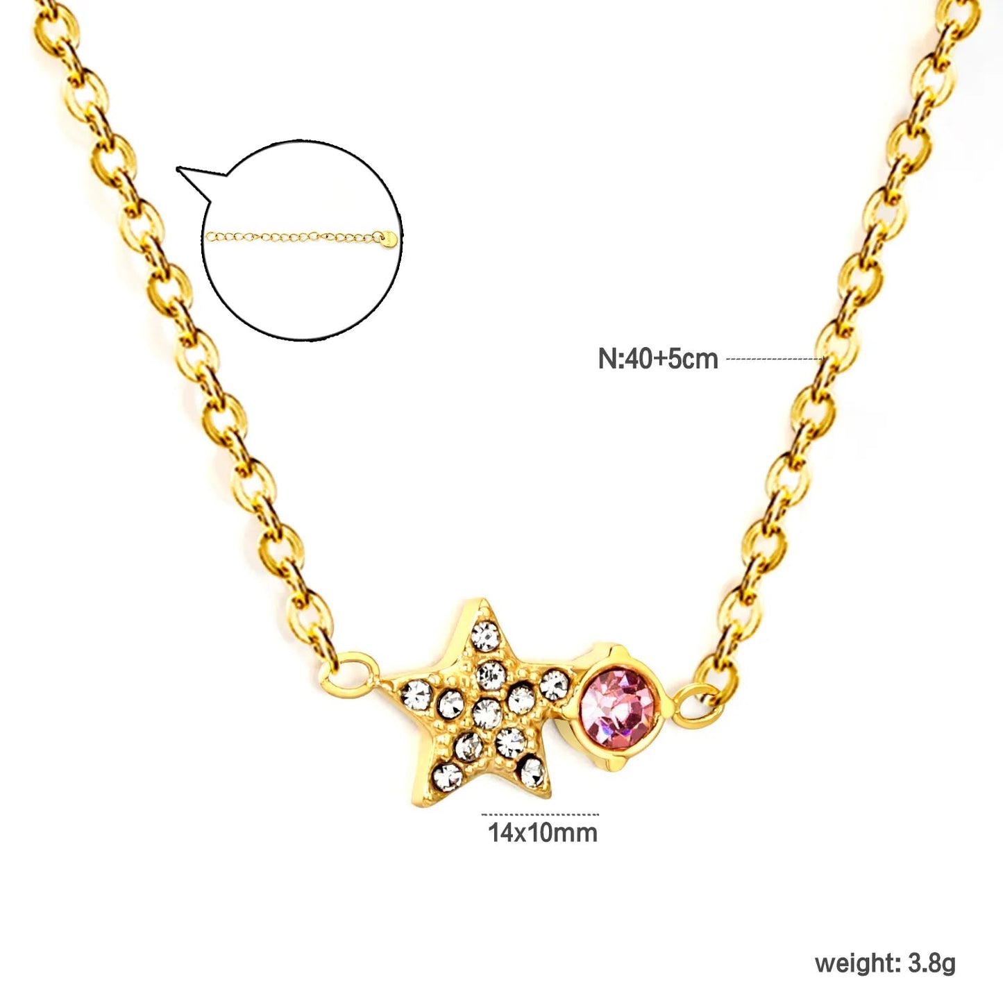 Stainless Steel Necklace | Pink Zircon Star Pendant