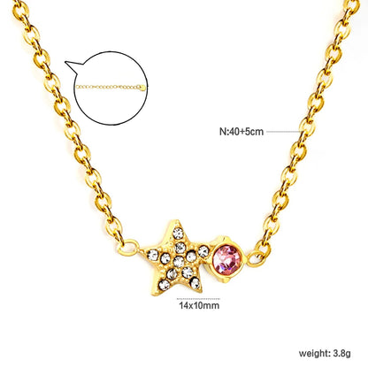 Stainless Steel Necklace | Pink Zircon Star Pendant