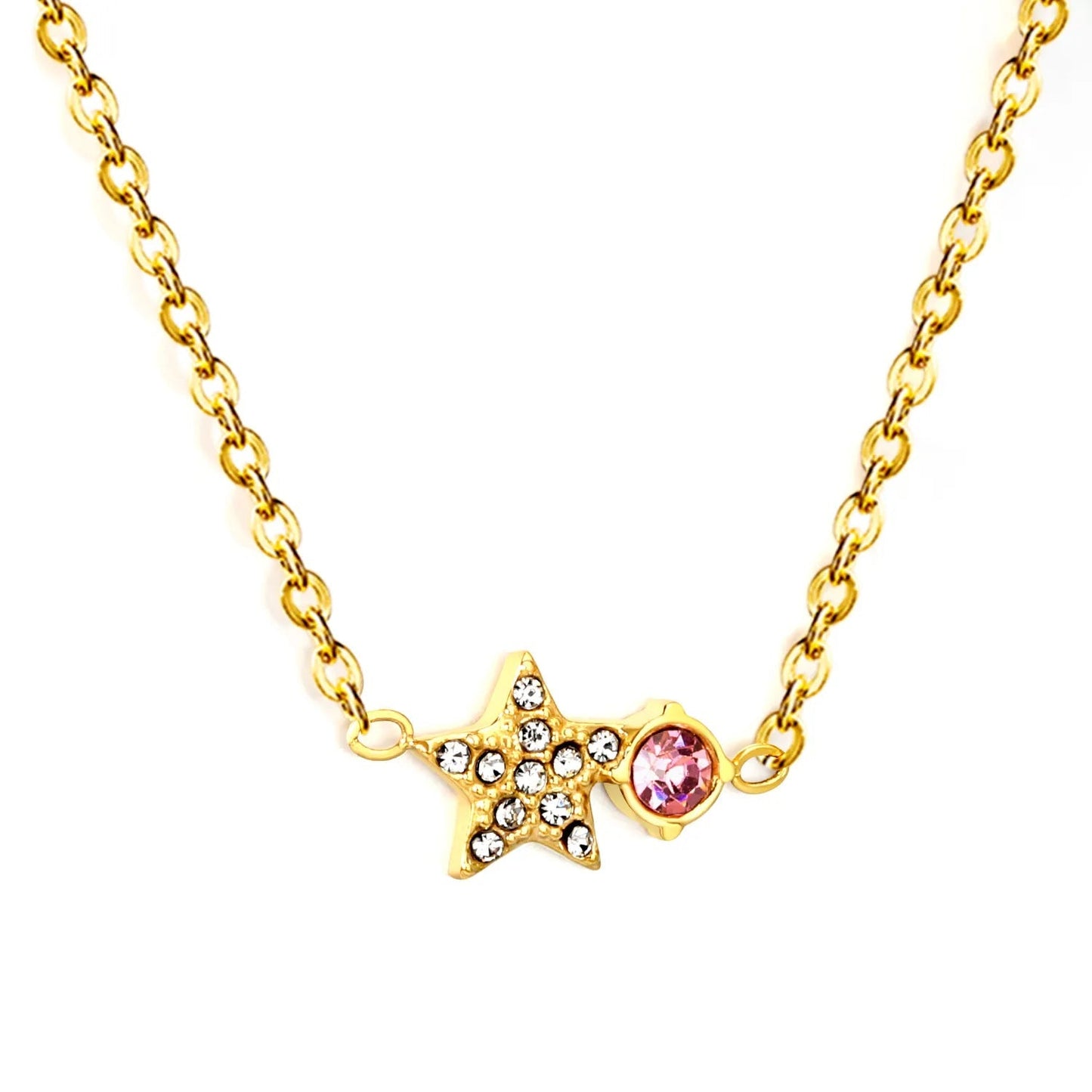 Stainless Steel Necklace | Pink Zircon Star Pendant