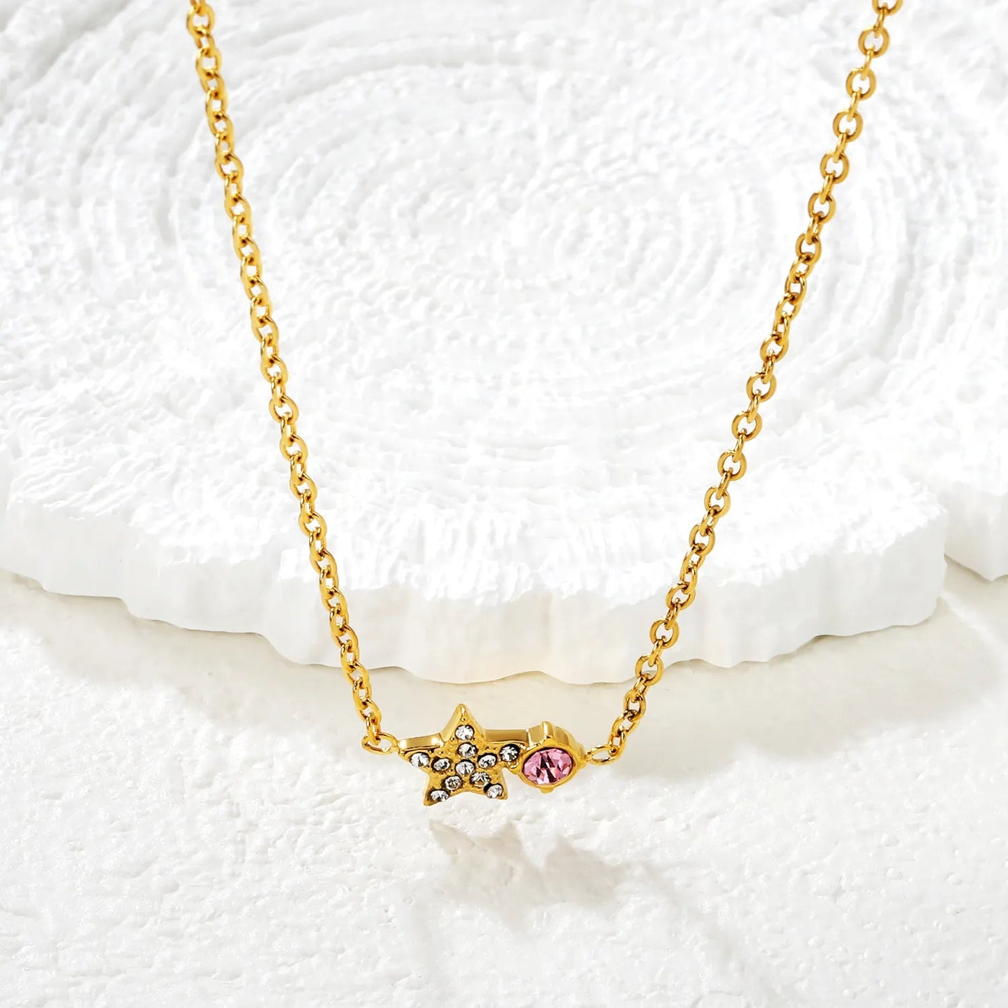 Stainless Steel Necklace | Pink Zircon Star Pendant