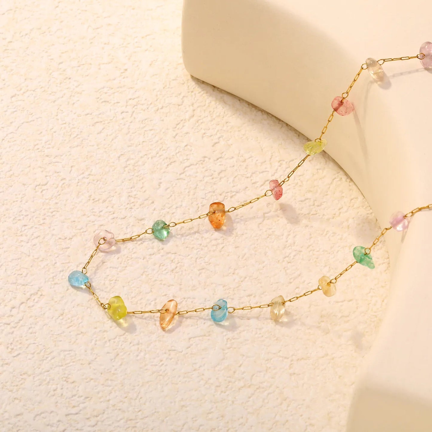 Stainless Steel Rainbow Stone Beaded Nugget Necklace