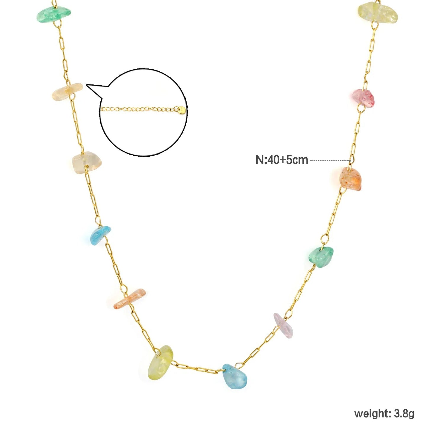 Stainless Steel Rainbow Stone Beaded Nugget Necklace