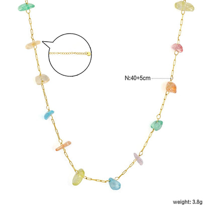 Stainless Steel Rainbow Stone Beaded Nugget Necklace