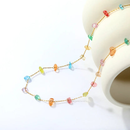 Stainless Steel Rainbow Stone Beaded Nugget Necklace