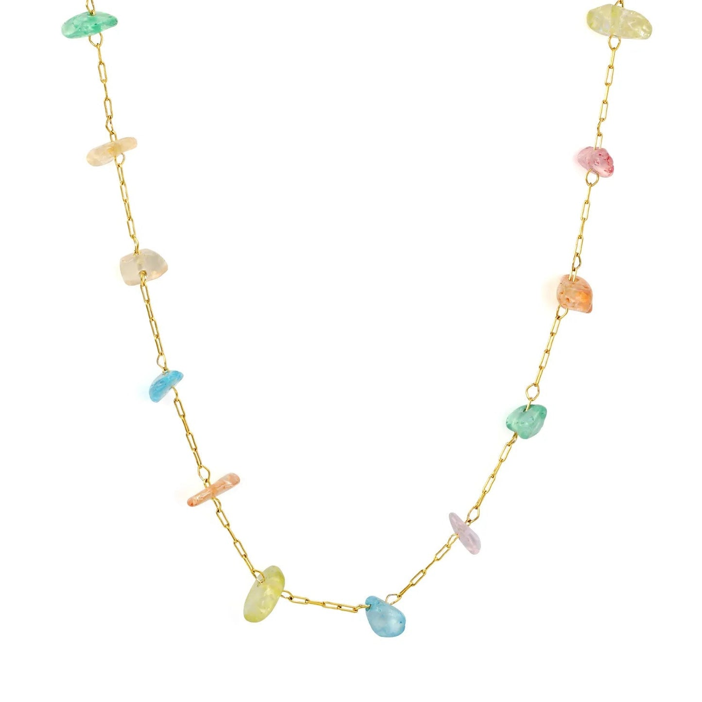 Stainless Steel Rainbow Stone Beaded Nugget Necklace