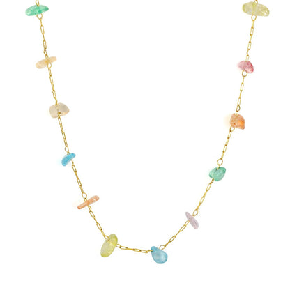 Stainless Steel Rainbow Stone Beaded Nugget Necklace