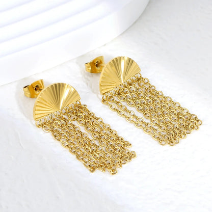 Stainless Steel Tassel Earrings | Gold Fan O-Chain Drop