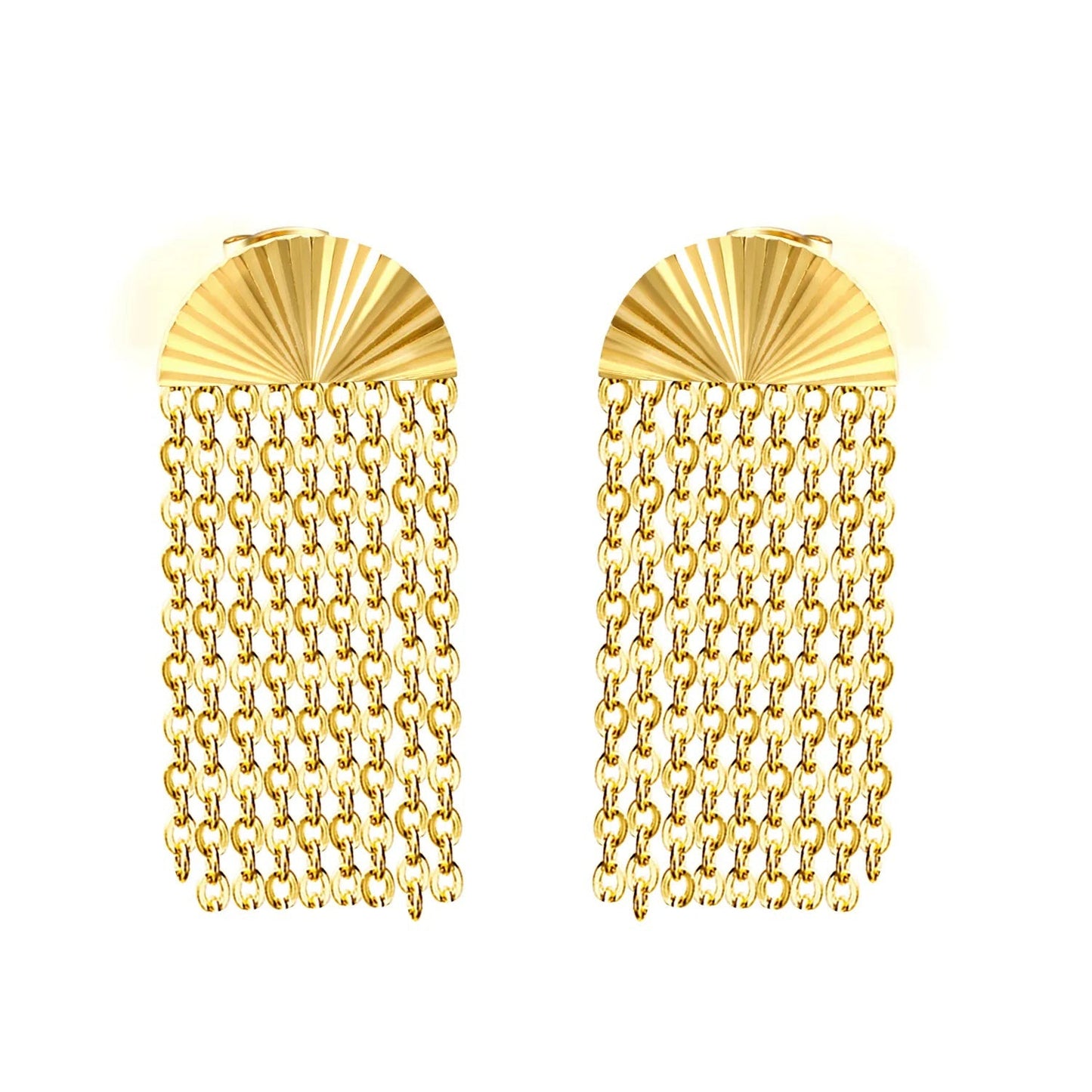 Stainless Steel Tassel Earrings | Gold Fan O-Chain Drop