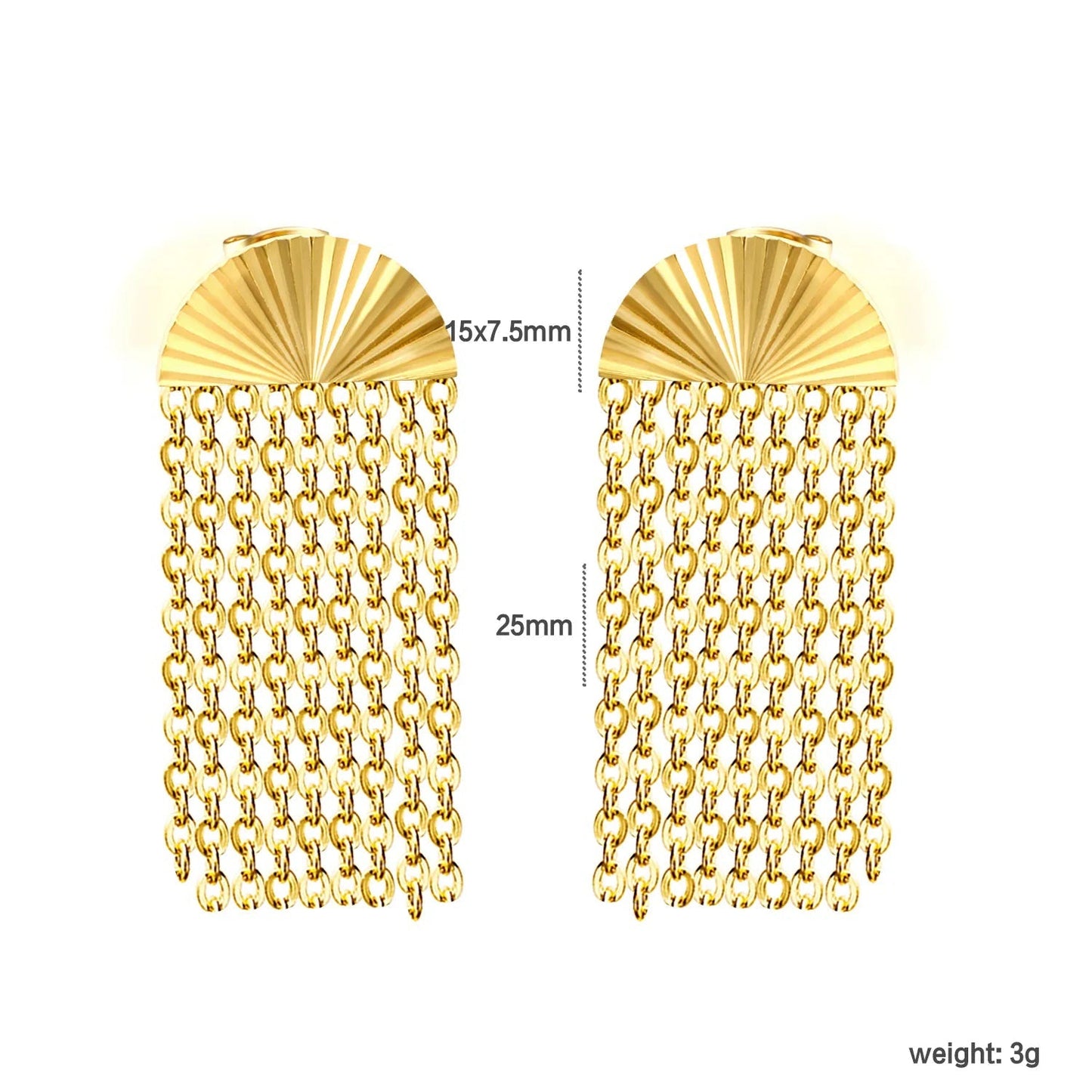 Stainless Steel Tassel Earrings | Gold Fan O-Chain Drop
