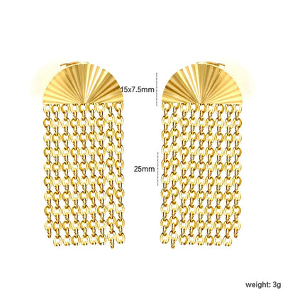 Stainless Steel Tassel Earrings | Gold Fan O-Chain Drop
