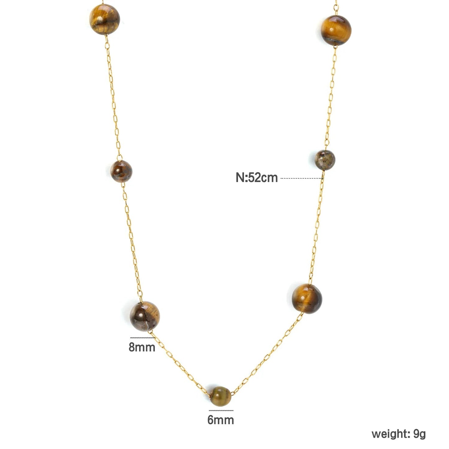 Stainless Steel Tiger Eye Necklace with Beaded Stone