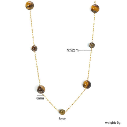 Stainless Steel Tiger Eye Necklace with Beaded Stone