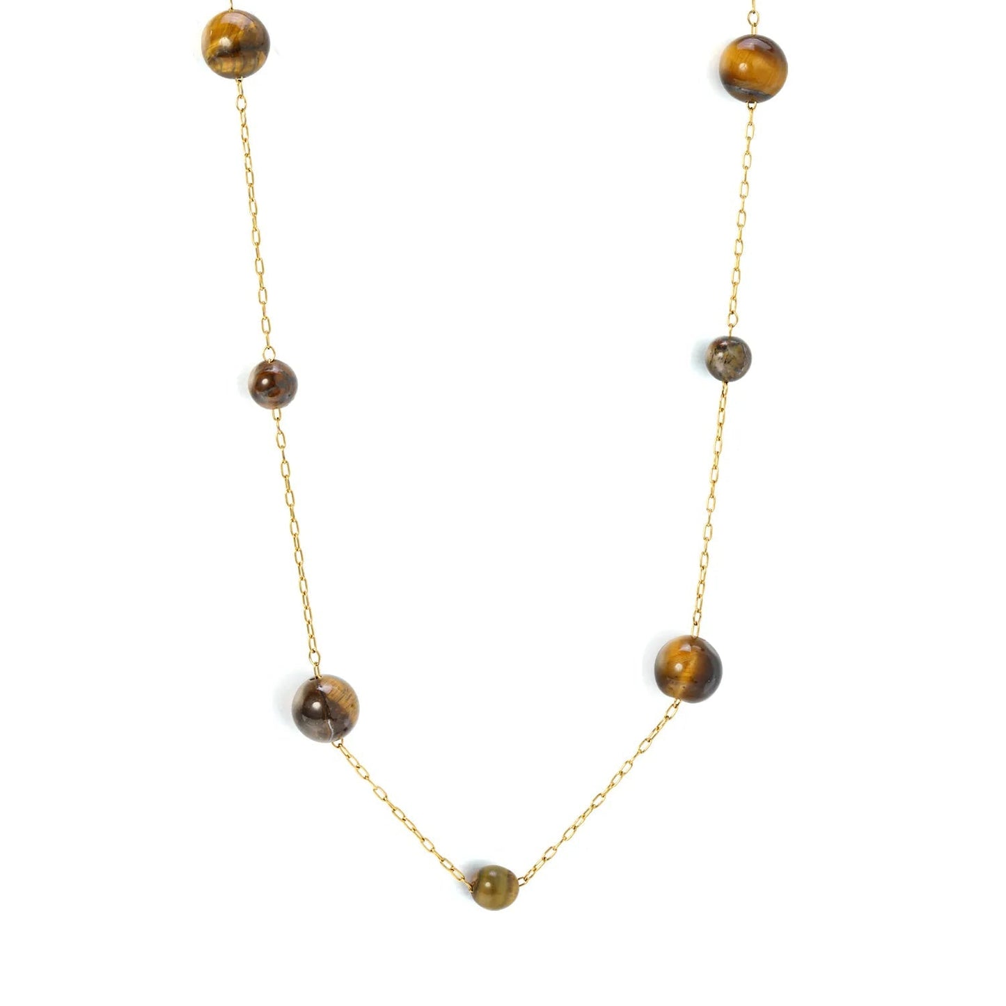 Stainless Steel Tiger Eye Necklace with Beaded Stone