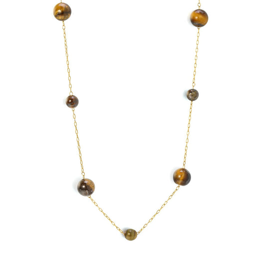 Stainless Steel Tiger Eye Necklace with Beaded Stone