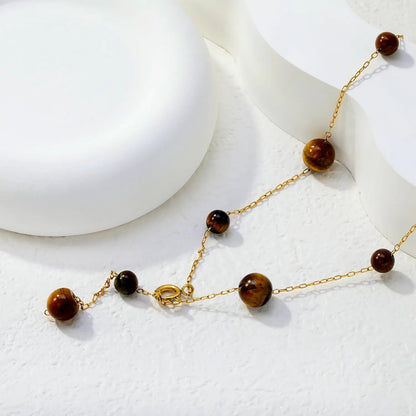 Stainless Steel Tiger Eye Necklace with Beaded Stone