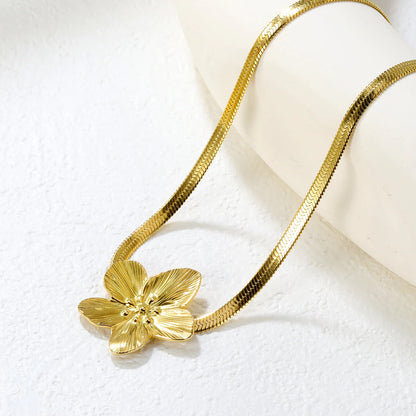 Stainless Steel Gold Large Flower Pendant & Snake Bone Chain Necklace Jewelry Supplier