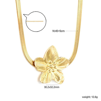 Stainless Steel Gold Large Flower Pendant & Snake Bone Chain Necklace Jewelry Supplier