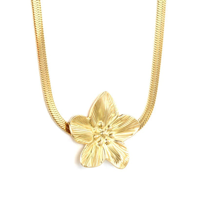 Stainless Steel Gold Large Flower Pendant & Snake Bone Chain Necklace Jewelry Supplier