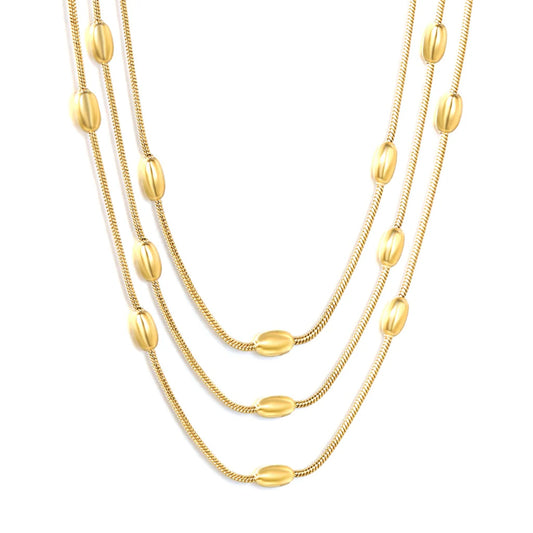 Stainless Steel Gold Oval Bead Double-Layer Snake Bone Chain Necklace Jewelry Supplier