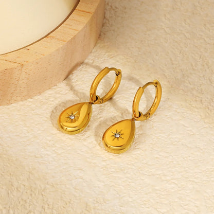 Starburst Zircon Teardrop Stainless Steel Huggie Hoops