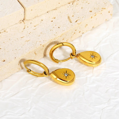 Starburst Zircon Teardrop Stainless Steel Huggie Hoops