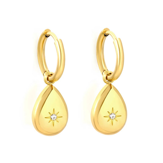 Starburst Zircon Teardrop Stainless Steel Huggie Hoops