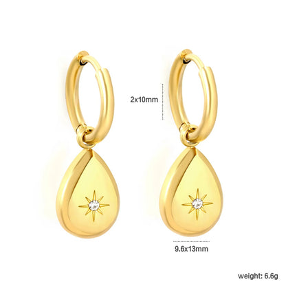 Starburst Zircon Teardrop Stainless Steel Huggie Hoops