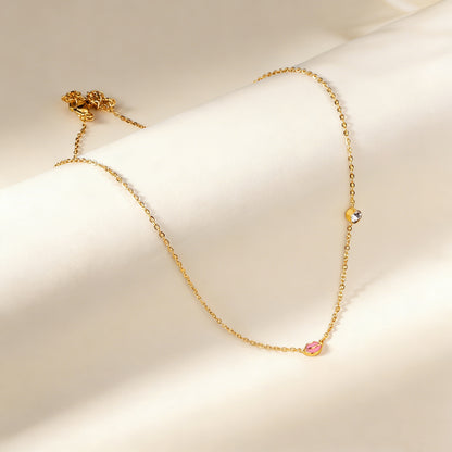 Statement Lip CZ Necklace for Women – 304L Steel Gold Plated Adjustable 45+5cm