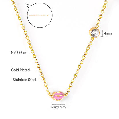 Statement Lip CZ Necklace for Women – 304L Steel Gold Plated Adjustable 45+5cm