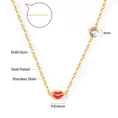 Statement Lip CZ Necklace for Women – 304L Steel Gold Plated Adjustable 45+5cm