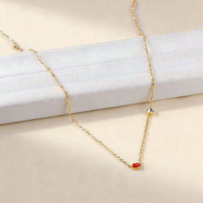 Statement Lip CZ Necklace for Women – 304L Steel Gold Plated Adjustable 45+5cm