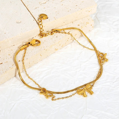 Sweet Bow Double Snake Bracelet | 304L Steel Gold Hypoallergenic 18cm