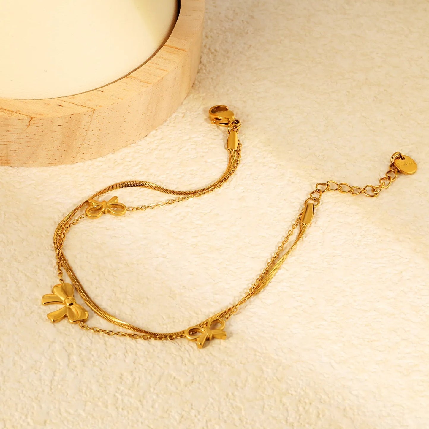 Sweet Bow Double Snake Bracelet | 304L Steel Gold Hypoallergenic 18cm