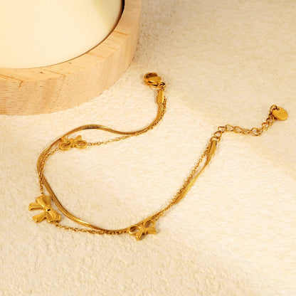 Sweet Bow Double Snake Bracelet | 304L Steel Gold Hypoallergenic 18cm