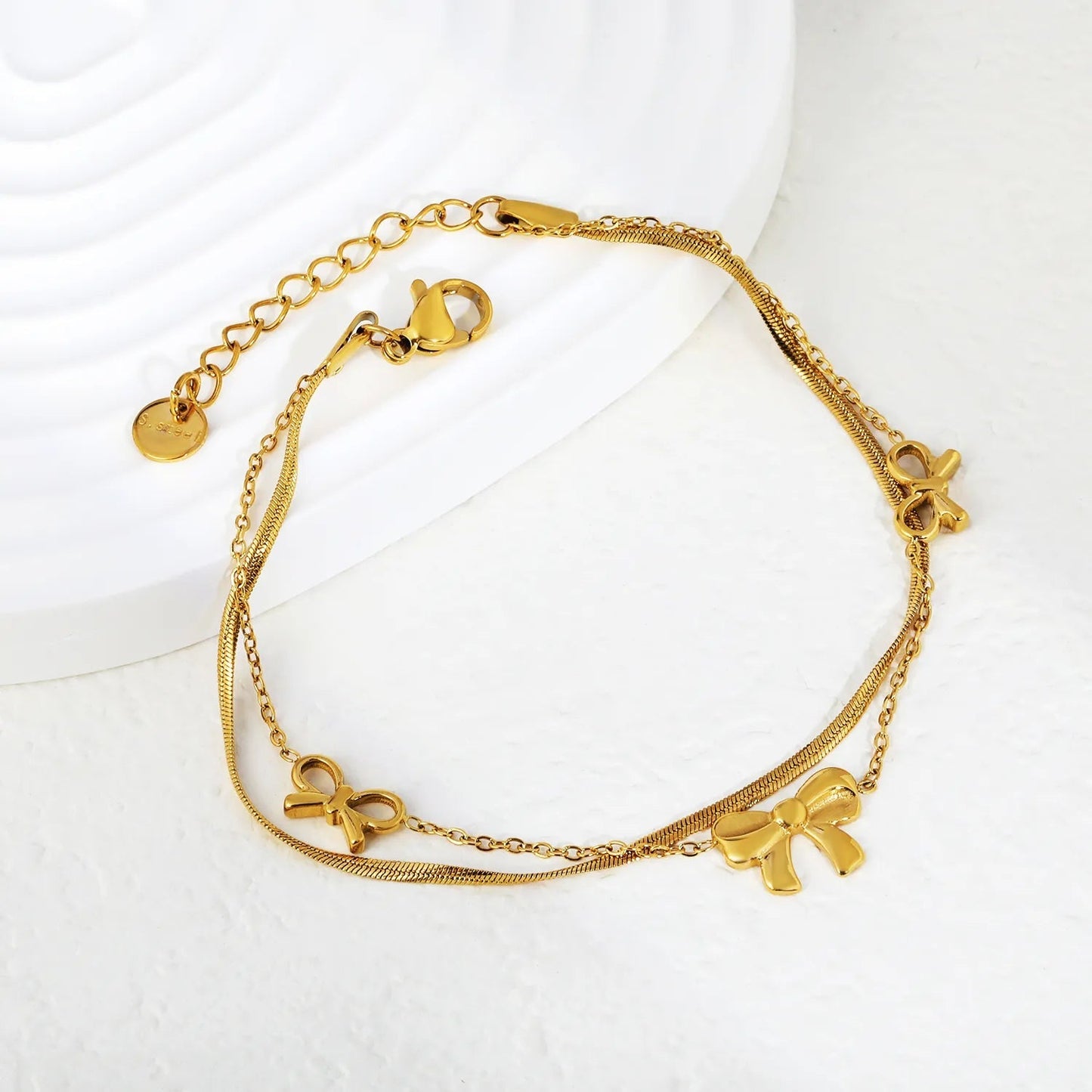 Sweet Bow Double Snake Bracelet | 304L Steel Gold Hypoallergenic 18cm